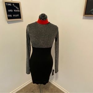Naked Wardrobe Long Sleeve Mini Dress, Size 8, Silver, Gray & Black